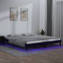 The Living Store Bedframe Massief Grenenhout LED-verlichting 135 x 190 cm Zwart - Thumbnail 1