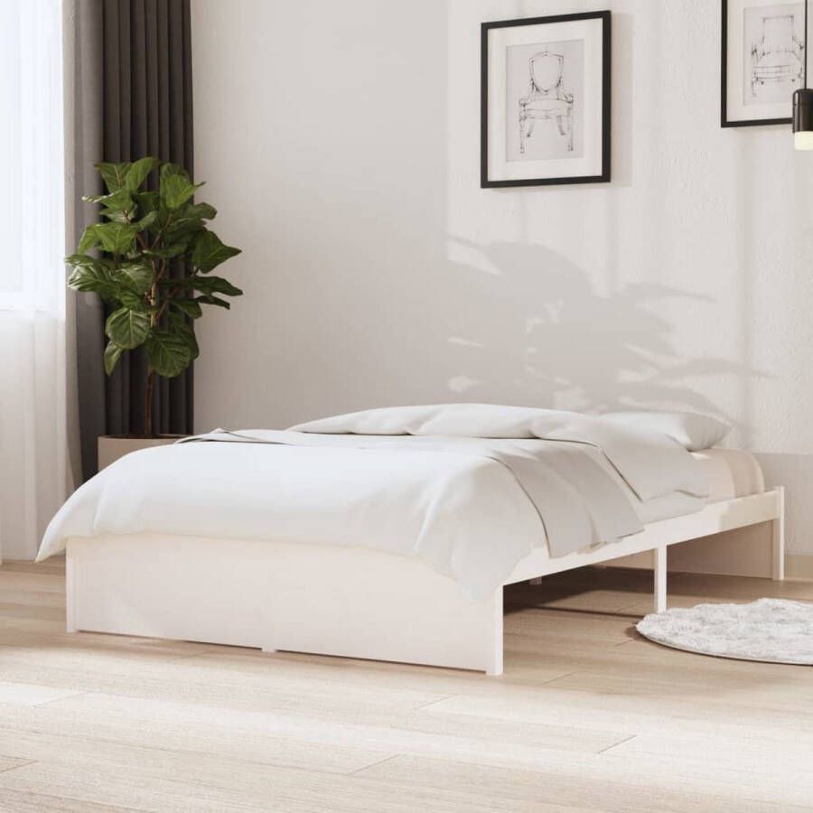 The Living Store Bedframe massief hout wit 120x200 cm Bedframe Bedframes Bed Bedbodem Ledikant Bed Frame Massief Houten Bedframe Slaapmeubel Tweepersoonsbed Bedden Bedbodems