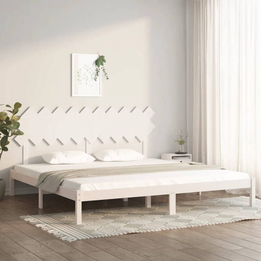 The Living Store Bedframe Massief Grenenhout Moderne Slaapkamer Afmeting- 205.5 x 205.5 cm Comfortabel Hoofdeinde Kleur- Wit