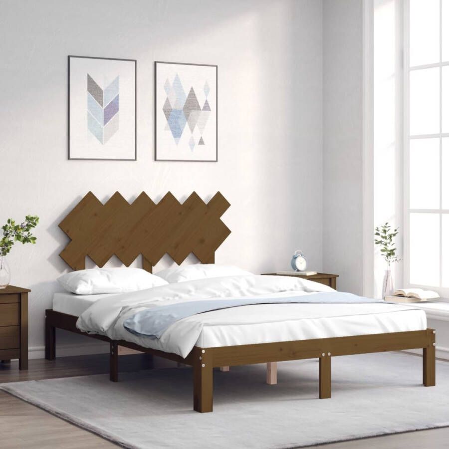 The Living Store Bedframe Massief grenenhout Multiplex lattenbodem 193.5 x 138.5 x 81 cm Honingbruin