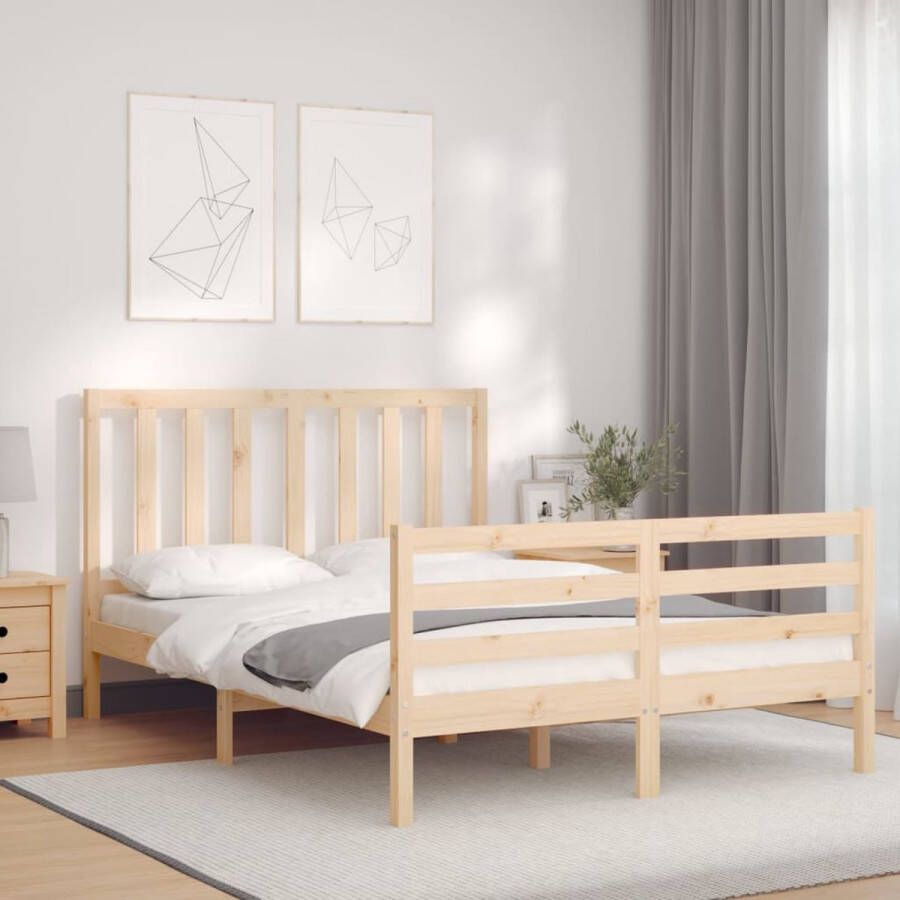 The Living Store Bedframe met hoofdbord massief hout 4FT6 Double Bedframe Bedframes Bed Tweepersoonsbed Slaapkamermeubel Houten Bedframe Houten Bed Bedbodem Massief Houten Bedframe Ledikant Bedframe Met Hoofdeinde - Foto 2