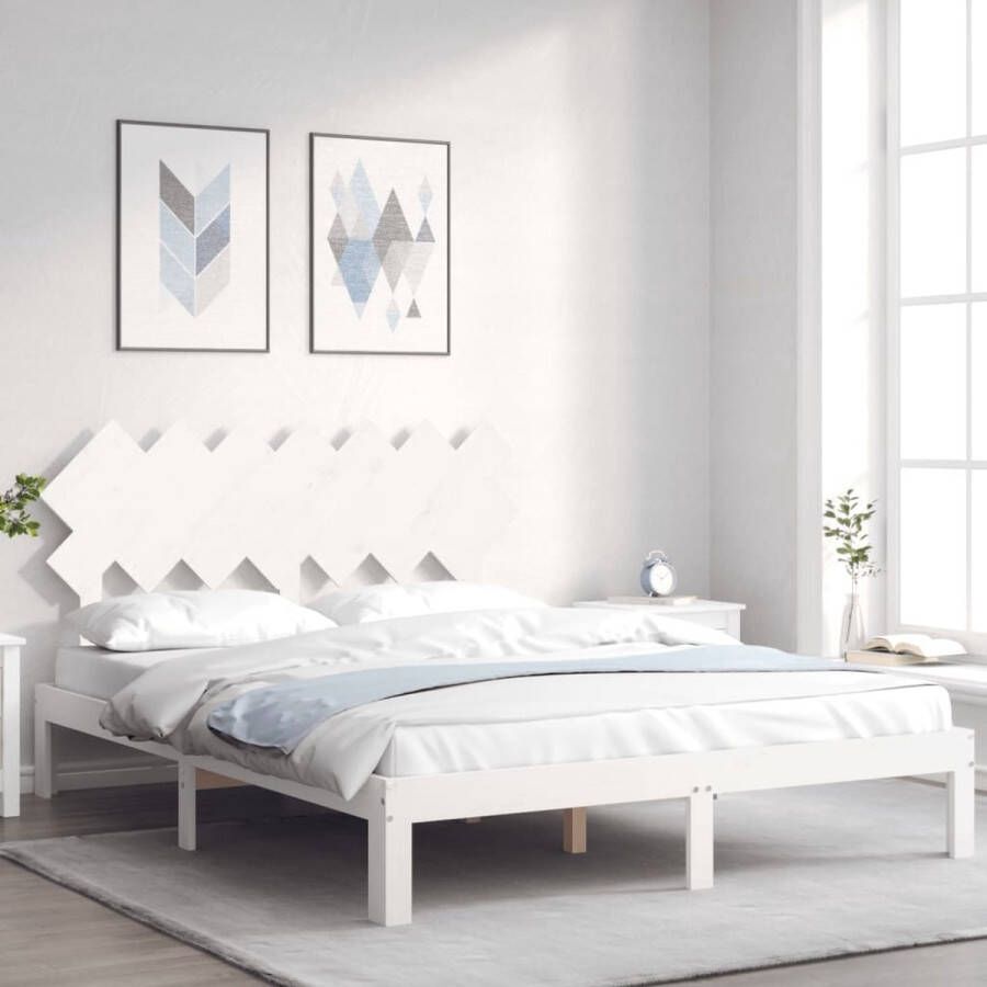 The Living Store Bedframe Massief grenenhout Multiplex lattenbodem 203.5 x 153.5 x 81 cm Wit Massief Houten Bed Frame Tweepersoons Bed Wit Bed Frame Kopen Slaapkamer Meubels