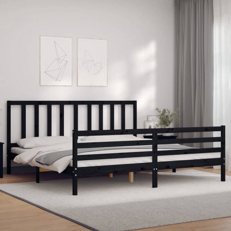 The Living Store Bedframe met hoofdbord massief hout zwart 6 FT Super King Size Bedframe Bedframes Bed Tweepersoonsbed Slaapkamermeubel Houten Bedframe Houten Bed Bedbodem Massief Houten Bedframe Ledikant Bedframe Met Hoofdeinde - Foto 5
