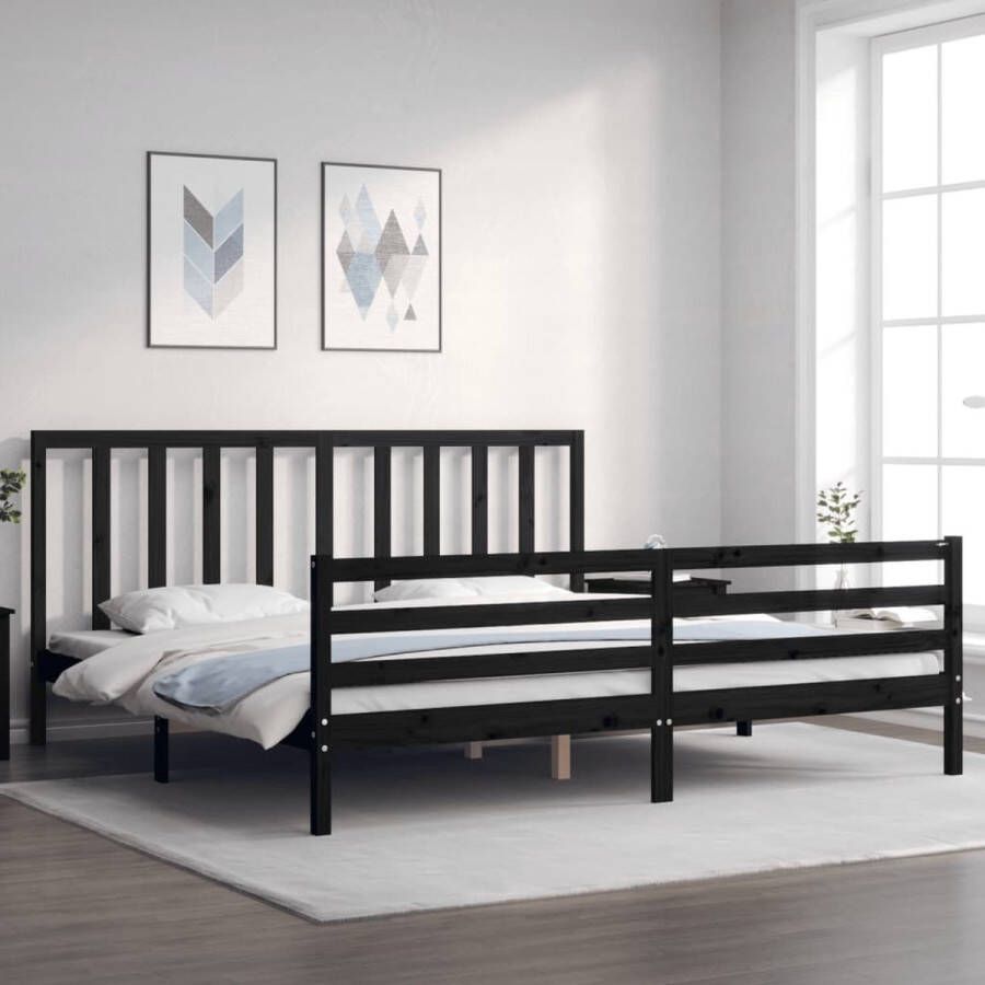 The Living Store Bedframe met hoofdbord massief hout zwart 6 FT Super King Size Bedframe Bedframes Bed Tweepersoonsbed Slaapkamermeubel Houten Bedframe Houten Bed Bedbodem Massief Houten Bedframe Ledikant Bedframe Met Hoofdeinde - Foto 4