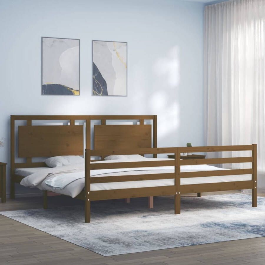 The Living Store Bedframe met hoofdbord massief hout honingbruin 200x200 cm Bedframe Bedframes Bed Tweepersoonsbed Slaapkamermeubel Houten Bedframe Houten Bed Bedbodem Massief Houten Bedframe Ledikant Bedframe Met Hoofdeinde - Foto 2