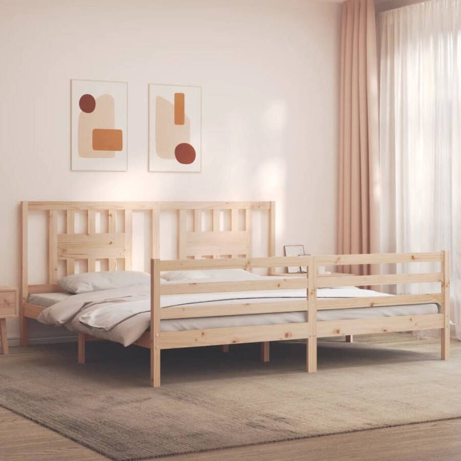 The Living Store Bedframe met hoofdbord massief hout 200x200 cm Bedframe Bedframes Bed Tweepersoonsbed Slaapkamermeubel Houten Bedframe Houten Bed Bedbodem Massief Houten Bedframe Ledikant Bedframe Met Hoofdeinde - Foto 2