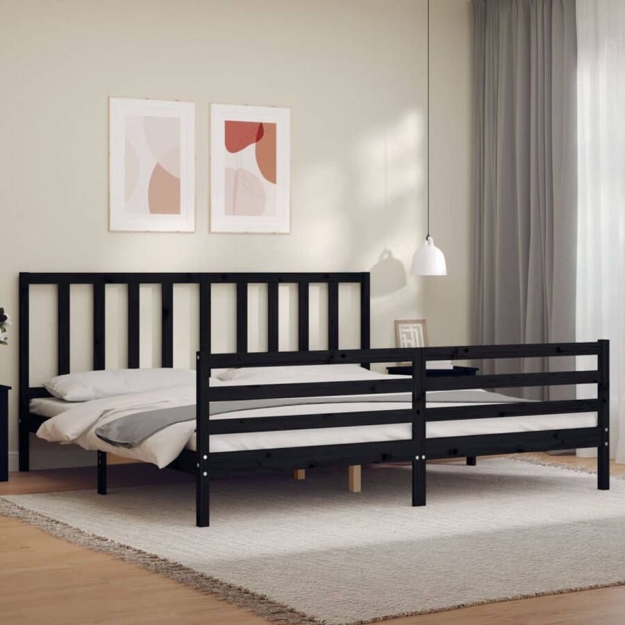 The Living Store Bedframe Massief grenenhout Multiplex lattenbodem Zwart 205.5 x 205.5 x 100 cm Geschikt voor 200 x 200 cm matras Montage vereist Massief Hout Bed Frame Grenenhout Bed Zwart Bed Tweepersoons Bed Boxspring Bed - Foto 2