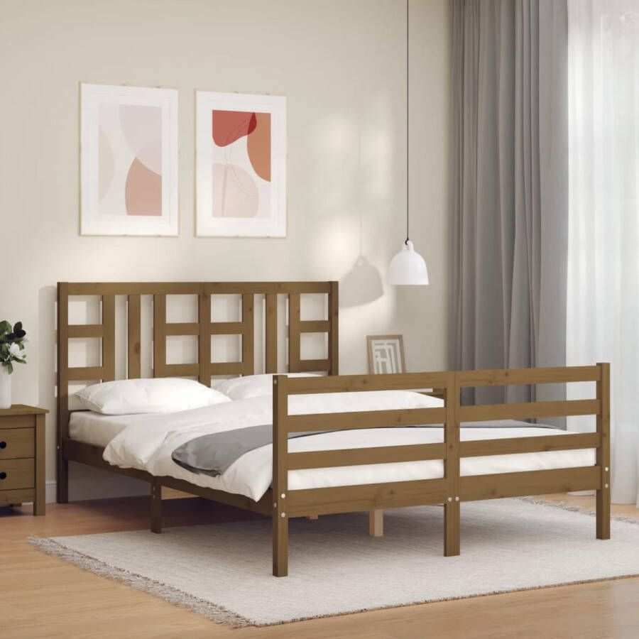 The Living Store Bedframe met hoofdbord hout honingbruin 160x200 cm Bedframe Bedframes Bed Tweepersoonsbed Slaapkamermeubel Houten Bedframe Houten Bed Bedbodem Massief Houten Bedframe Ledikant Bedframe Met Hoofdeinde - Foto 4