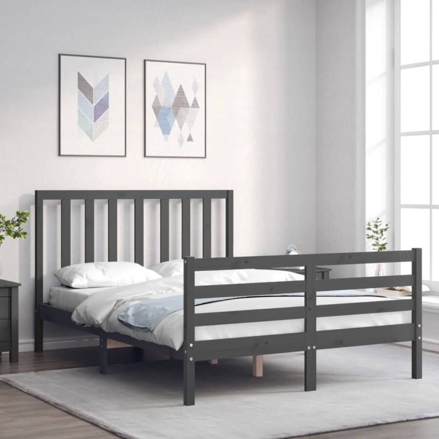 The Living Store Bedframe met hoofdbord massief hout grijs 120x200 cm Bedframe Bedframes Bed Tweepersoonsbed Slaapkamermeubel Houten Bedframe Houten Bed Bedbodem Massief Houten Bedframe Ledikant Bedframe Met Hoofdeinde - Foto 3