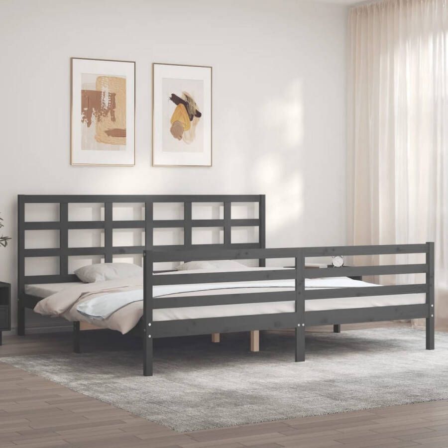 The Living Store Bedframe met hoofdbord massief hout grijs 6FT Super King Bedframe Bedframes Bed Tweepersoonsbed Slaapkamermeubel Houten Bedframe Houten Bed Bedbodem Massief Houten Bedframe Ledikant Bedframe Met Hoofdeinde - Foto 3