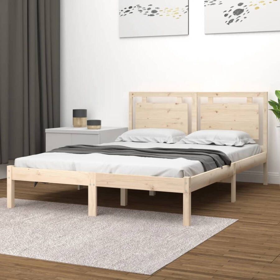 The Living Store Bedframe Massief Grenenhout Onbehandeld Multiplex Lattenbodem 205.5 x 205.5 cm Geschikt voor 200 x 200 cm Matras