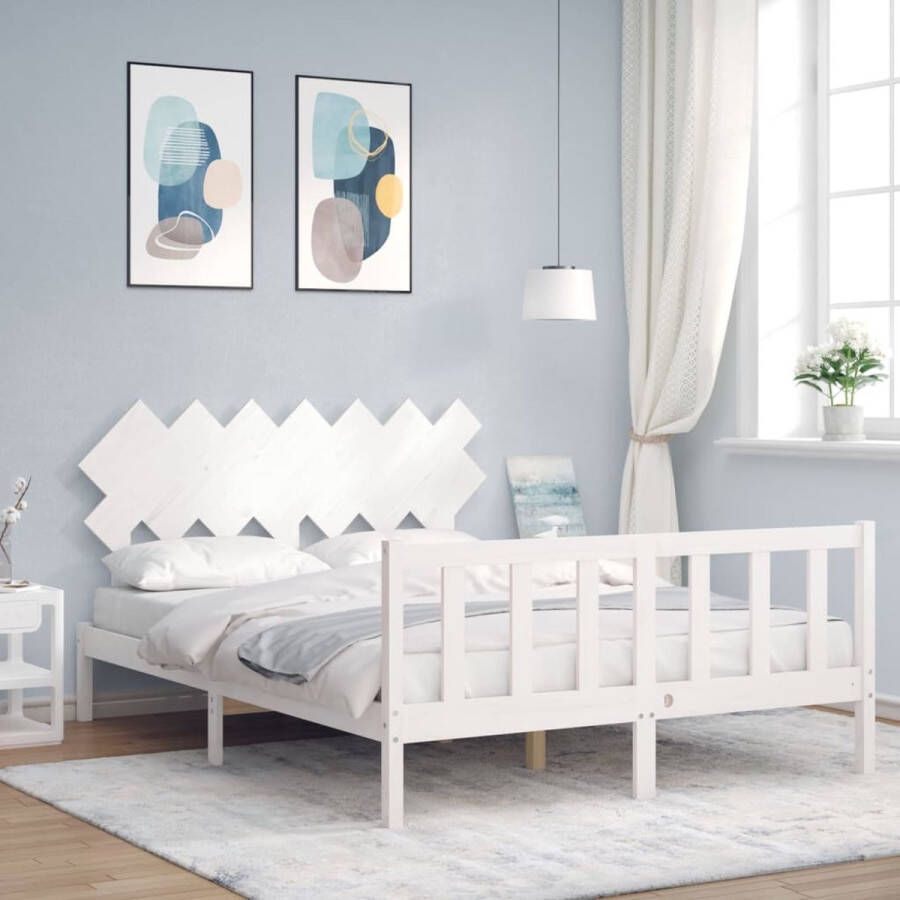 The Living Store Bedframe met hoofdbord massief hout wit 5 FT King Size Bedframe Bedframes Bed Tweepersoonsbed Slaapkamermeubel Houten Bedframe Houten Bed Bedbodem Massief Houten Bedframe Ledikant Bedframe Met Hoofdeinde - Foto 4