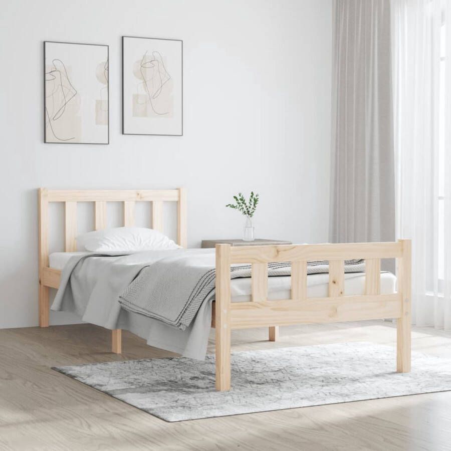 The Living Store Bedframe Massief Grenenhout Simpel Ontwerp 195.5 x 80.5 x 69.5 cm Geschikt voor 75 x 190 cm Matras (2FT6 Small Single) Montage Vereist Massief Hout Bed Grenenhouten Bed Enkel Bed Klein Tweepersoonsbed Staalblauw Bed - Foto 2