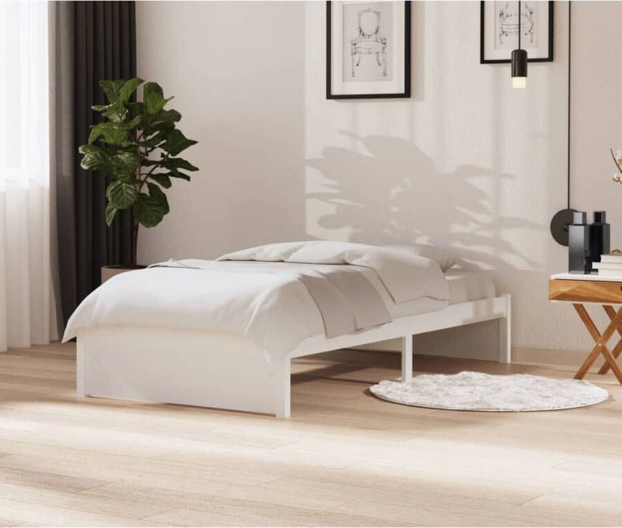 The Living Store Bedframe massief grenenhout wit 100x200 cm Bed