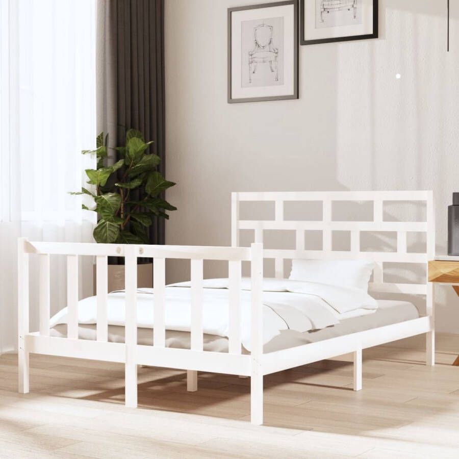 The Living Store Bedframe massief grenenhout wit 120x190 cm 4FT Small Double Bedframe Bedframes Bed Bedbodem Ledikant Bed Frame Massief Houten Bedframe Slaapmeubel Tweepersoonsbed Bedden Bedbodems