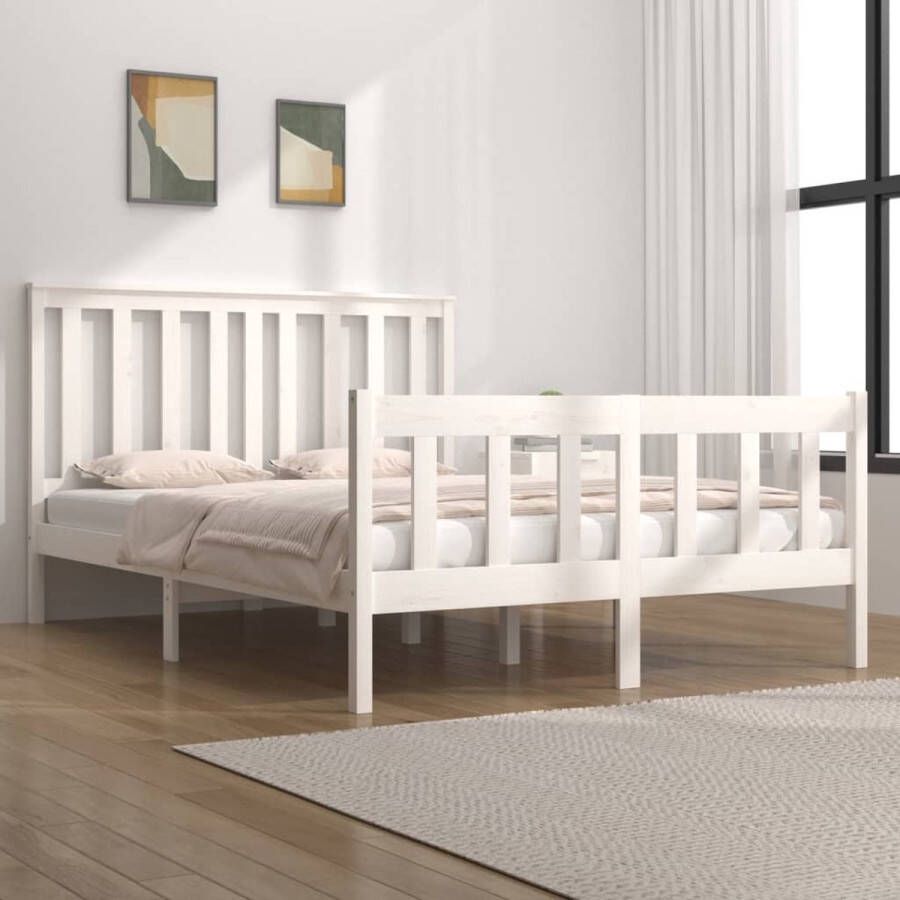 The Living Store Bedframe Classic Pine 195.5 x 126 x 100 cm wit geschikt voor 120 x 190 cm matras (4FT Small Double) massief grenenhout Klassieke Bed Frame Massief Grenenhout Bedframe Wit Bedframe 120x190 Tweepersoons Bed - Foto 2