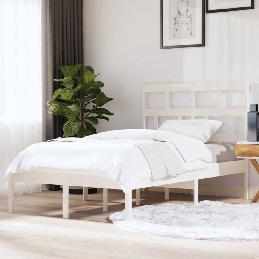 The Living Store Bedframe massief grenenhout wit 120x200 cm Bedframe Bedframes Bed Bedbodem Ledikant Bed Frame Massief Houten Bedframe Slaapmeubel Tweepersoonsbed Bedden Bedbodems
