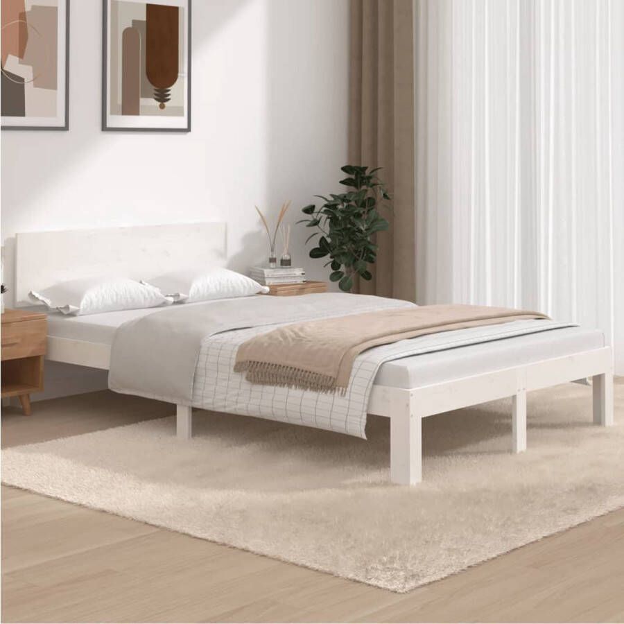 The Living Store Houten Bedframe Modern Slaapkamermeubilair Afmeting- 205.5 x 123.5 x 69.5 cm Ken- Wit Grenenhout Multiplex Modern Bed Frame Houten Bed Grenenhouten Bed Frame Wit Tweepersoons Bed