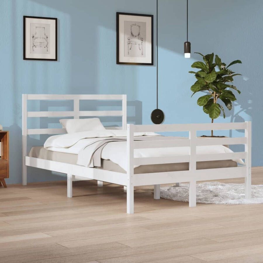 The Living Store Bedframe Grenenhout Wit 205.5 x 125.5 x 100 cm 120 x 200 cm Stabiel en comfortabel Bedframe Massief Grenenhout Bed Wit Bed Tweepersoons Bed Stapelbare Boxspring