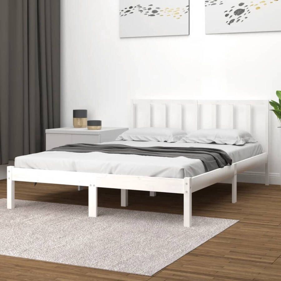 The Living Store Bedframe massief grenenhout wit 120x200 cm Bed