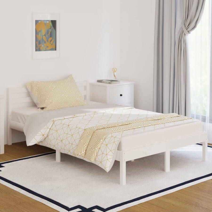 The Living Store Bedframe Hout Wit 205.5 x 125.5 x 69.5 cm Grenenhout Stevig lattenbodem Houten Bed Frame Modern Bed Frame Grenenhout Bed Frame Wit Bed Frame King Size Bed Frame