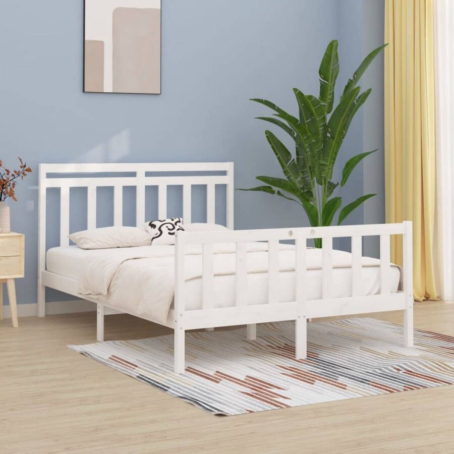 The Living Store Bedframe massief grenenhout wit 120x200 cm Bedframe Bedframes Massief Houten Bed Tweepersoonsbed Bed Bedombouw Dubbel Bed Frame Bed Frame Ledikant Houten Bedframe