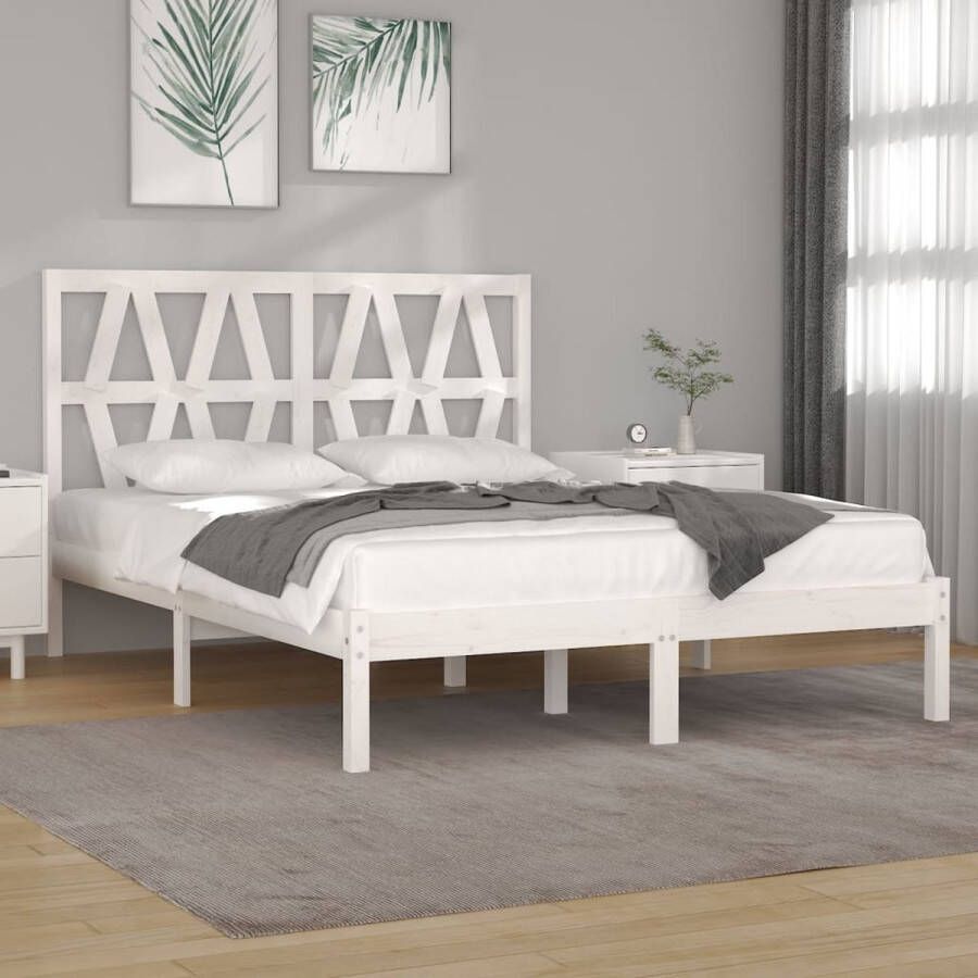 The Living Store Bedframe massief grenenhout wit 140x190 cm Bedframe Bedframes Tweepersoonsbed Bed Bedombouw Dubbel Bed Frame Bed Frame Ledikant Houten Bedframe Tweepersoonsbedden