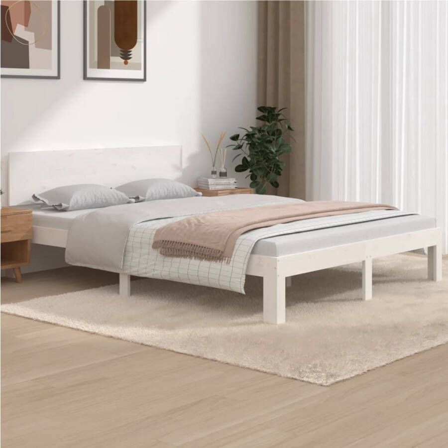 The Living Store Bedframe massief grenenhout wit 140x190 cm Bedframe Bedframes Bed Bedbodem Ledikant Bed Frame Massief Houten Bedframe Slaapmeubel Tweepersoonsbed Bedden Bedbodems