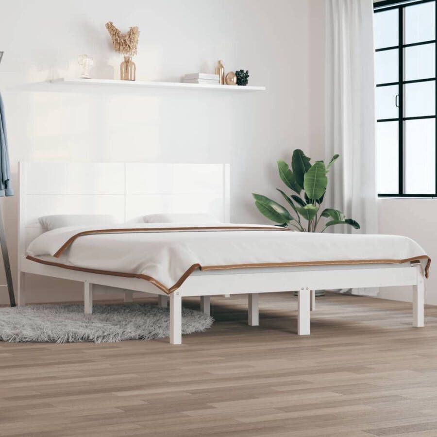 The Living Store Houten Bedframe klassiek massief grenenhout 195.5 x 145.5 x 100 cm (L x B x H) geschikt voor matras 140 x 190 cm Houten Bedframe Classic Grenenhout Bedframe Wit Bedframe King Size Bedframe