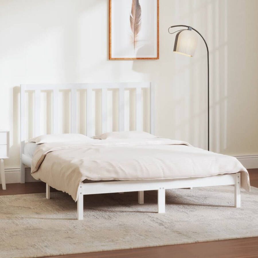 The Living Store Bedframe massief grenenhout wit 140x190 cm Bedframe Bedframes Bed Bedbodem Ledikant Bed Frame Massief Houten Bedframe Slaapmeubel Tweepersoonsbed Bedden Bedbodems