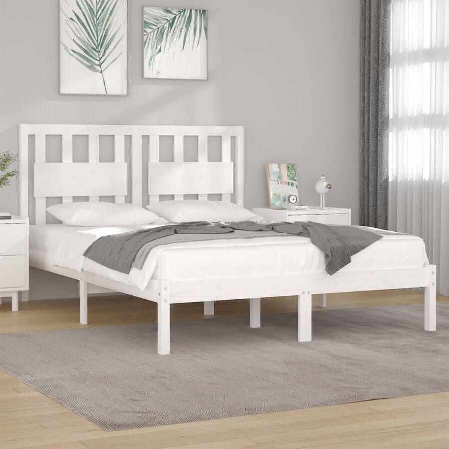 The Living Store Bedframe massief grenenhout wit 140x190 cm Bedframe Bedframes Tweepersoonsbed Bed Bedombouw Dubbel Bed Frame Bed Frame Ledikant Houten Bedframe Tweepersoonsbedden
