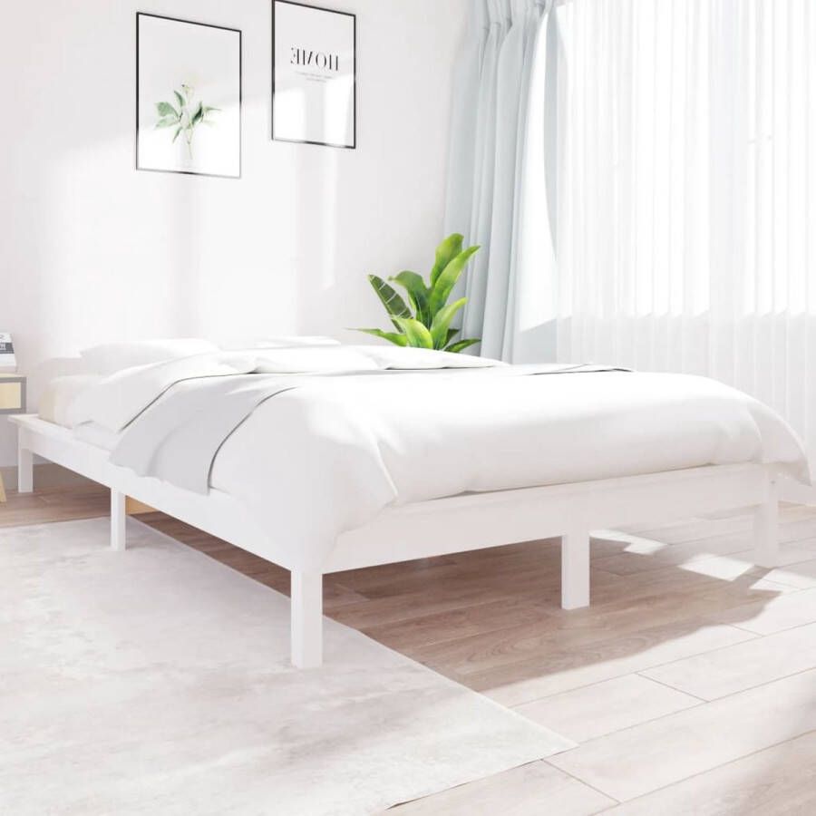 The Living Store Bedframe massief grenenhout wit 140x190 cm Bedframe Bedframes Bed Bedbodem Ledikant Bed Frame Massief Houten Bedframe Slaapmeubel Tweepersoonsbed Bedden Bedbodems