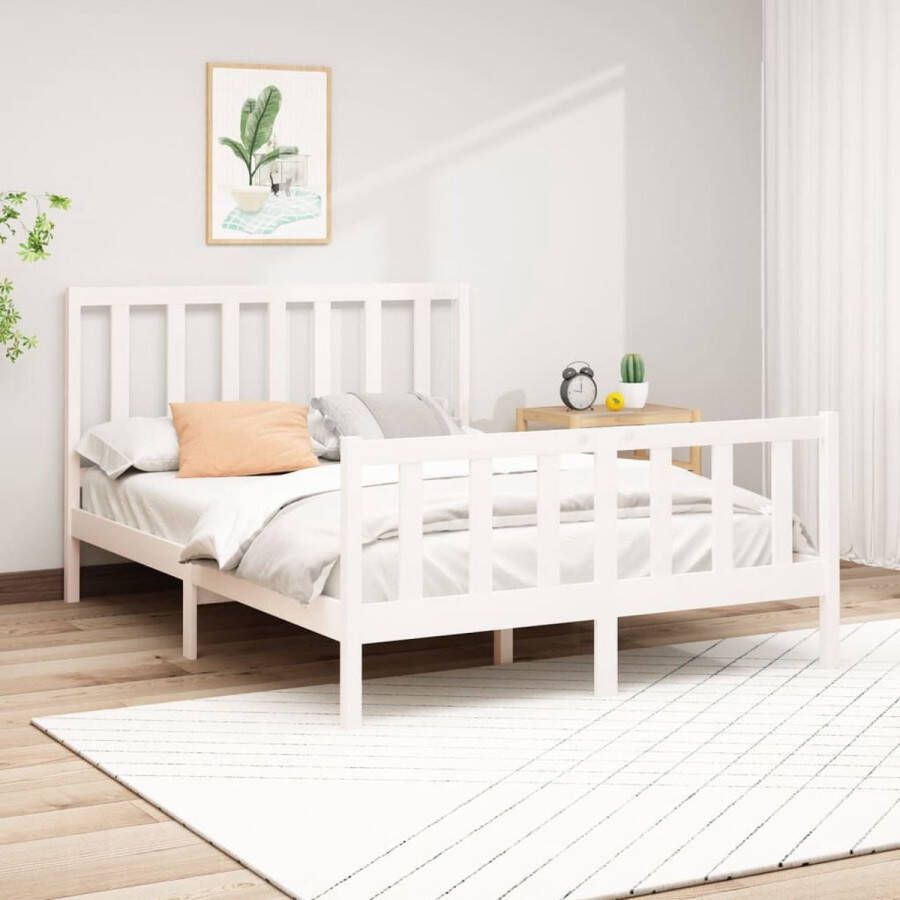 The Living Store Bedframe massief grenenhout wit 140x200 cm Bedframe Bedframes Bed Bedbodem Ledikant Bed Frame Massief Houten Bedframe Slaapmeubel Tweepersoonsbed Bedden Bedbodems
