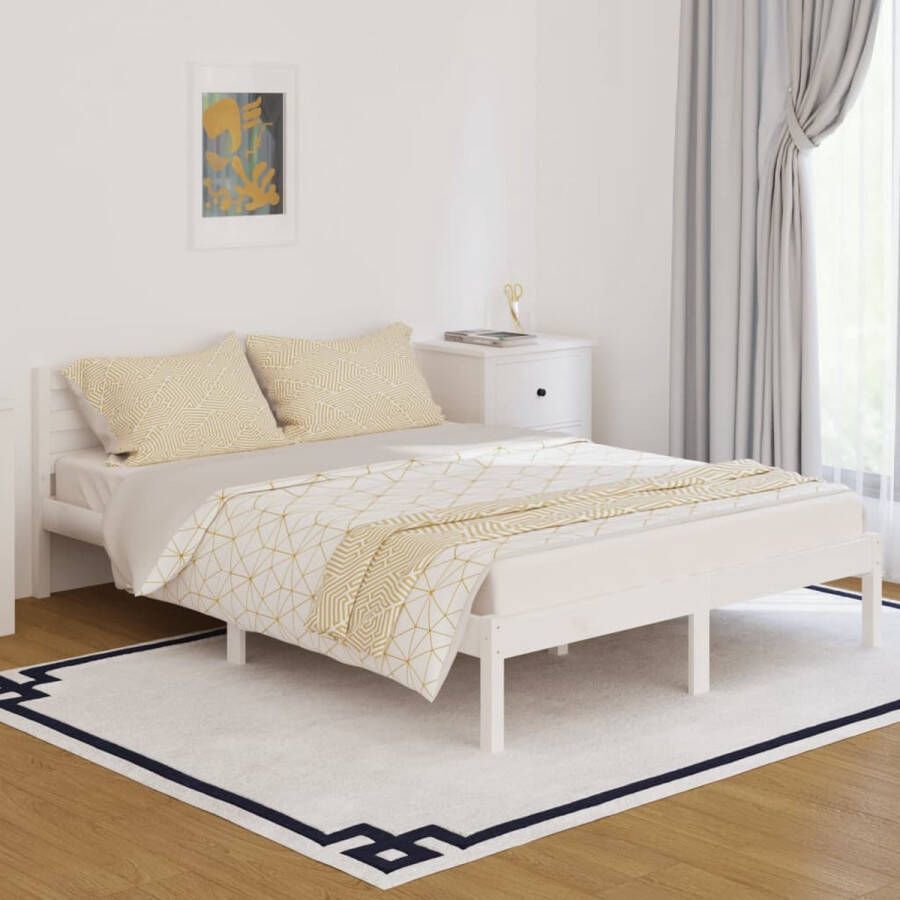 The Living Store Houten Bedframe Moderne Slaapkamer 205.5 x 145.5 x 69.5 cm Kleur- Wit Houten Bed Frame Modern Bed Frame Bed Frame Wit Bed Frame Grenenhout King Size Bed Frame