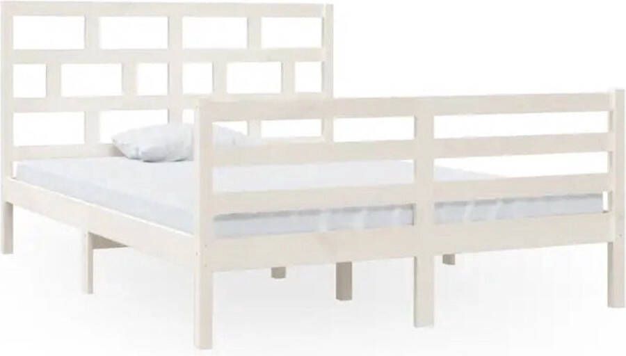 The Living Store Bedframe massief grenenhout wit 140x200 cm Bedframe Bedframes Bed Bedbodem Ledikant Bed Frame Massief Houten Bedframe Slaapmeubel Tweepersoonsbed Bedden Bedbodems - Foto 2