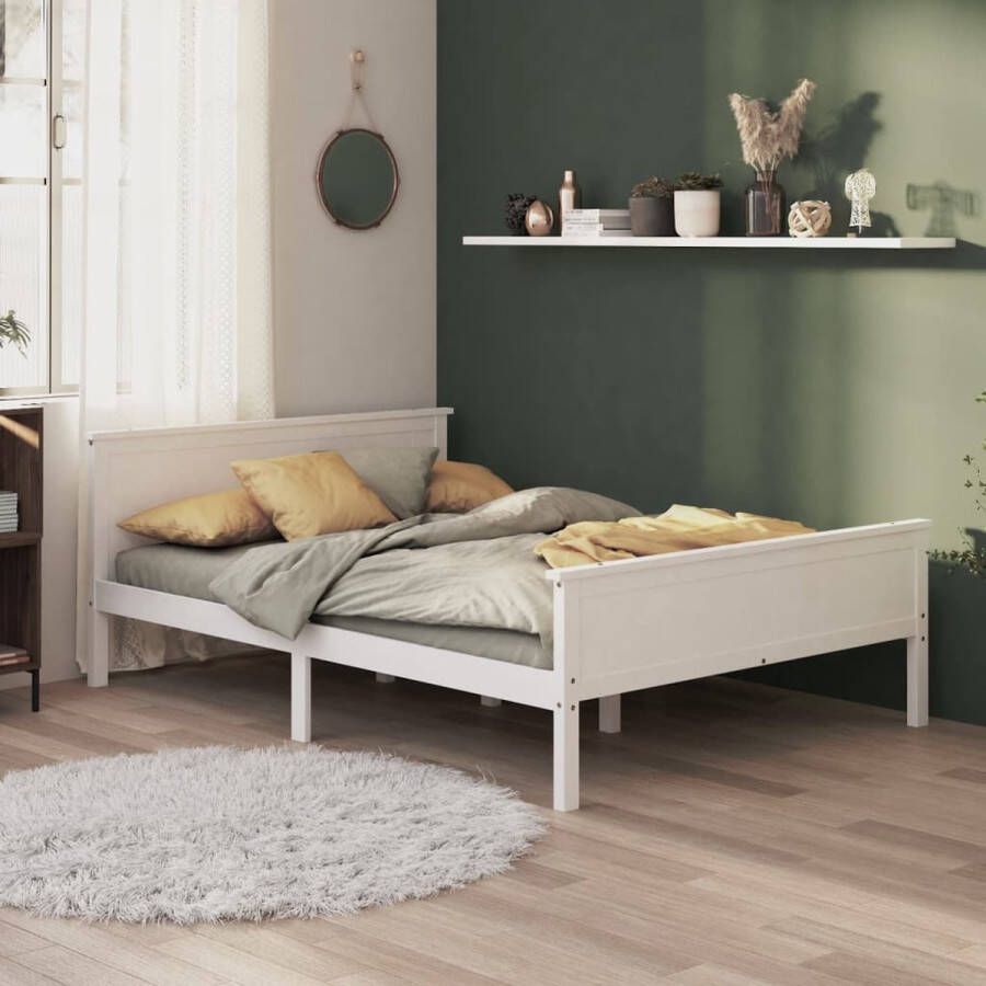 The Living Store Bedframe massief grenenhout wit 140x200 cm Bedframe Bedframes Houten Bedframe Bed Bedbodem Slaapmeubel Tweepersoonsbed Houten Bedframes Bedden Bedbodems Slaapmeubels