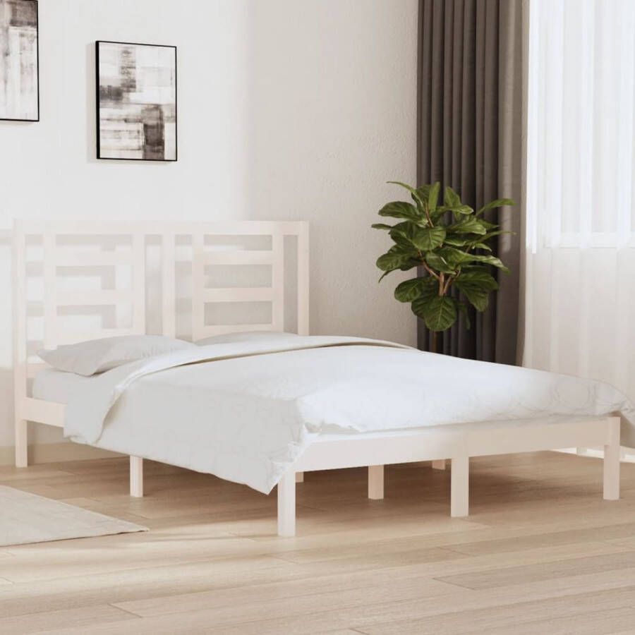 The Living Store Houten Bedframe Massief Grenenhout 150 x 200 cm (5FT King Size) Wit