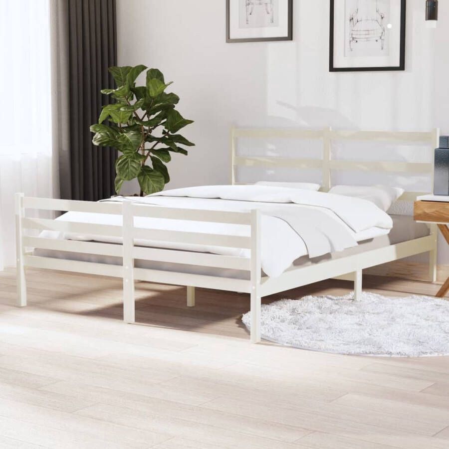 The Living Store Bedframe massief grenenhout wit 150x200 cm 5FT King Size Bedframe Bedframes Tweepersoonsbed Bed Bedombouw Dubbel Bed Frame Bed Frame Ledikant Houten Bedframe Slaapmeubel