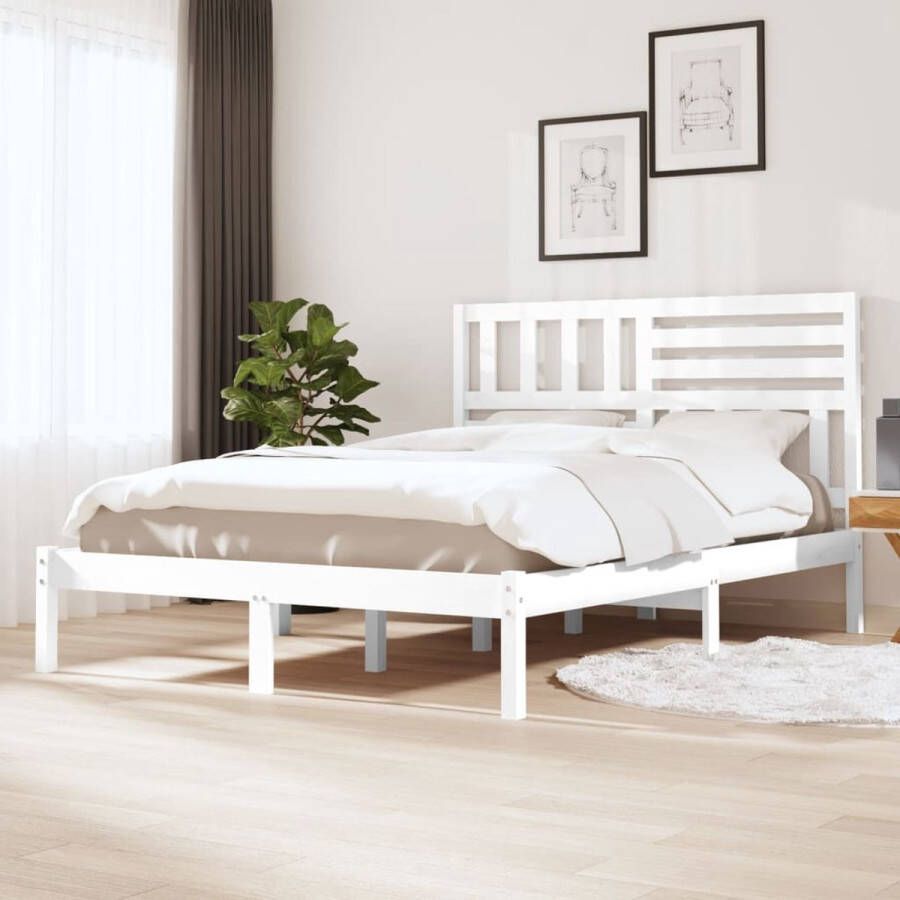 The Living Store Bedframe massief grenenhout wit 150x200 cm King Size Bed