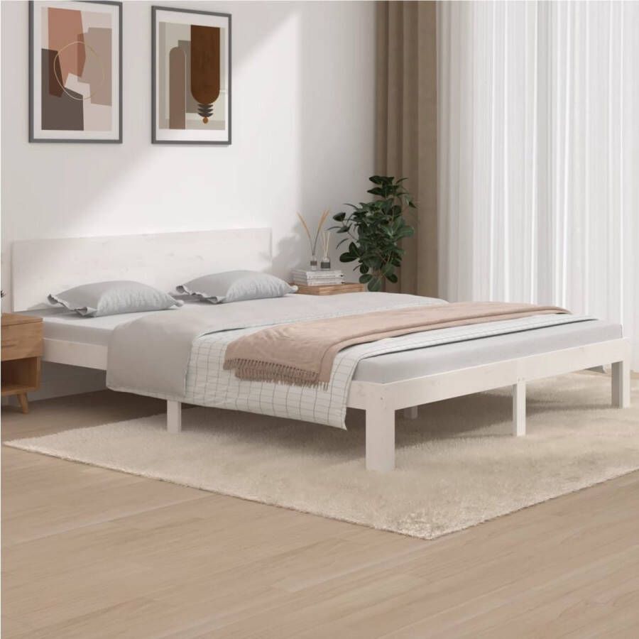 The Living Store Houten bedframe 205.5 x 163.5 x 69.5 cm Wit Massief grenenhout Geschikt voor 160 x 200 cm matras Montage vereist Houten Bed Frame Massief Grenenhout Bed Frame Wit Tweepersoons Bed Frame Bed Frame 160x200