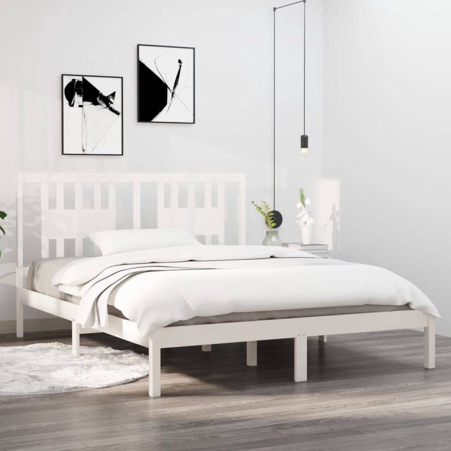 The Living Store Bedframe massief grenenhout wit 160x200 cm Bedframe Bedframes Tweepersoonsbed Bed Bedombouw Dubbel Bed Frame Bed Frame Ledikant Houten Bedframe Tweepersoonsbedden