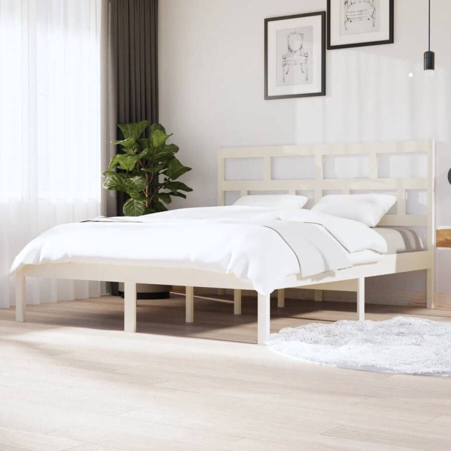 The Living Store Bedframe massief grenenhout wit 160x200 cm Bedframe Bedframes Bed Bedbodem Ledikant Bed Frame Massief Houten Bedframe Slaapmeubel Tweepersoonsbed Bedden Bedbodems