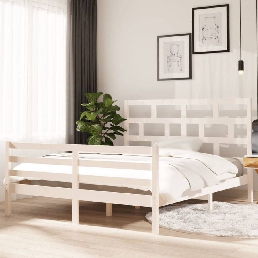 The Living Store Bedframe massief grenenhout wit 160x200 cm Bedframe Bedframes Bed Bedbodem Ledikant Bed Frame Massief Houten Bedframe Slaapmeubel Tweepersoonsbed Bedden Bedbodems