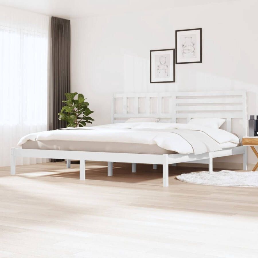 The Living Store Bedframe massief grenenhout wit 180x200 cm 6FT Super King Bedframe Bedframes Eenpersoonsbed Bed Bedombouw Frame Bed Frame Ledikant Bedframe Met Hoofdeinde Eenpersoonsbedden Bedden - Foto 3