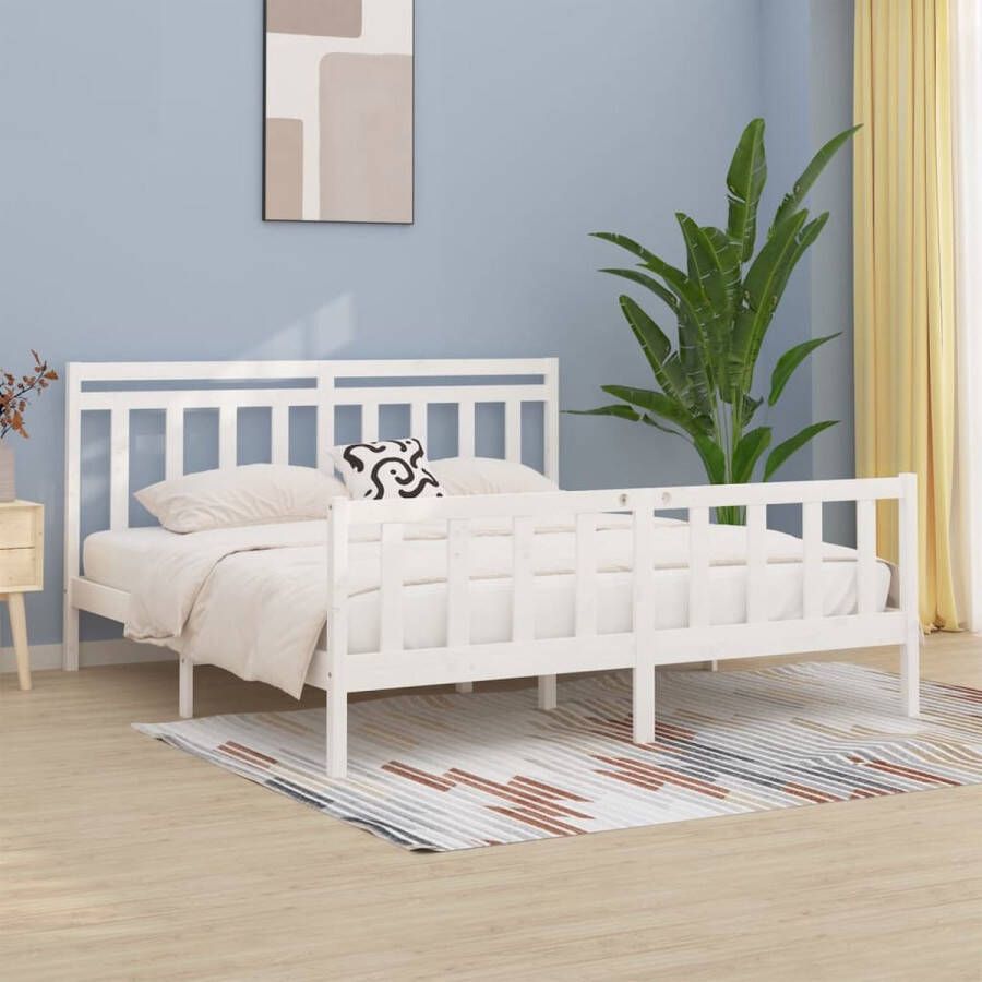 The Living Store Bedframe massief grenenhout wit 180x200 cm 6FT Super King Bedframe Bedframes Massief Houten Bed Tweepersoonsbed Bed Bedombouw Dubbel Bed Frame Bed Frame Ledikant Houten Bedframe