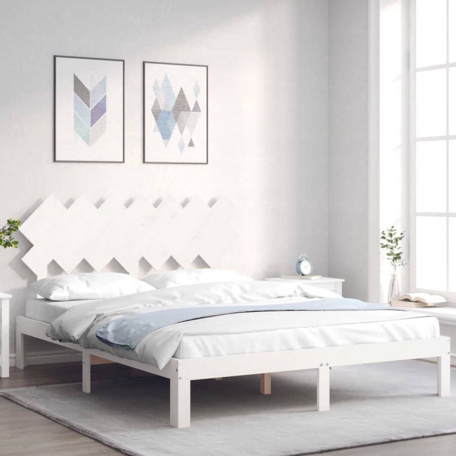 The Living Store Bedframe Massief grenenhout Wit 193.5 x 143.5 x 80.5 cm