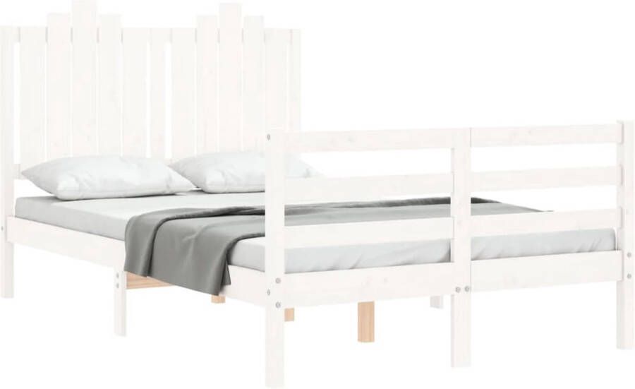 The Living Store Bedframe massief grenenhout wit 195.5 x 125.5 x 110 cm Functioneel hoofd- en voeteneinde