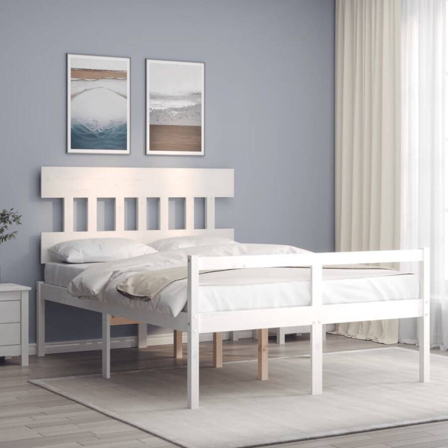 The Living Store Bedframe met hoofdbord massief hout wit 4FT6 Double Bedframe Bedframes Bed Tweepersoonsbed Slaapkamermeubel Houten Bedframe Houten Bed Bedbodem Massief Houten Bedframe Ledikant Bedframe Met Hoofdeinde