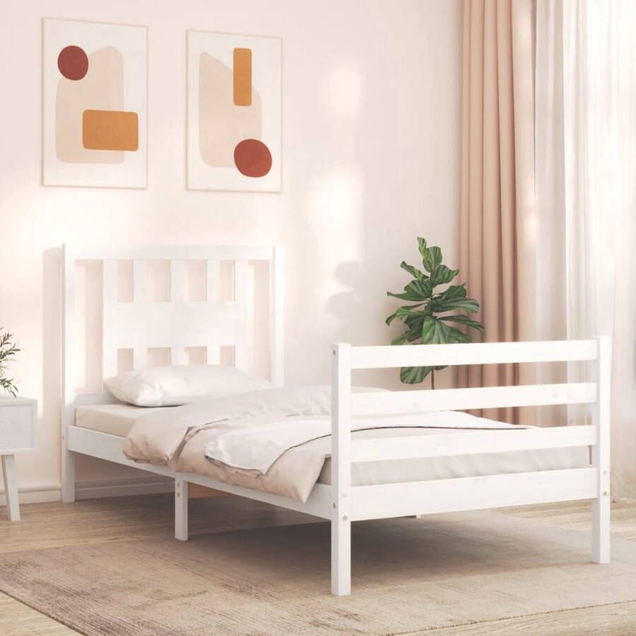 The Living Store Bedframe Massief Grenenhout Wit 195.5 x 95.5 x 100 cm Multiplex Lattenbodem Massief Hout Bed Frame Grenenhouten Bed Tweepersoons Bed Witte Bed Met Lattenbodem