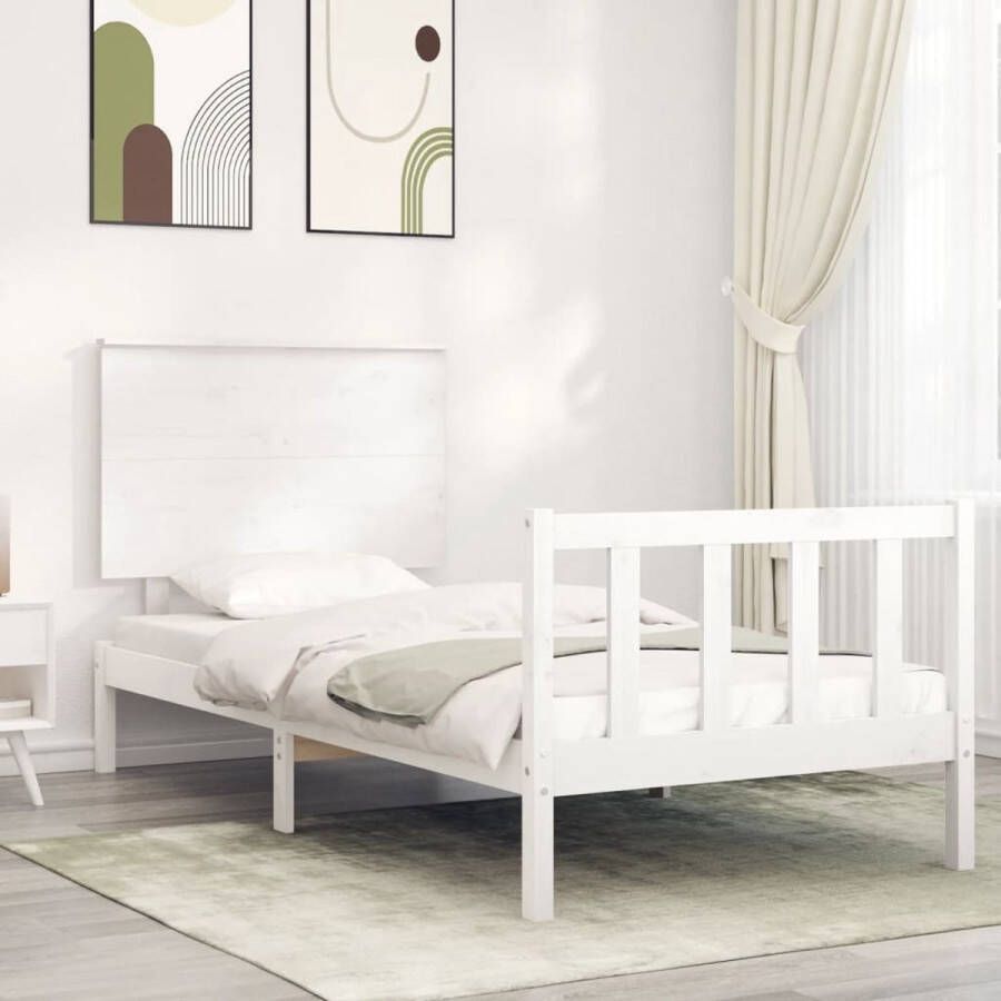 The Living Store Bedframe Massief Grenenhout Wit 195.5 x 95.5 x 82.5 cm Multiplex Lattenbodem Massief Grenenhouten Bed Frame Wit Bed Frame Enkel Bed Boxspring Bed Slaapcomfort